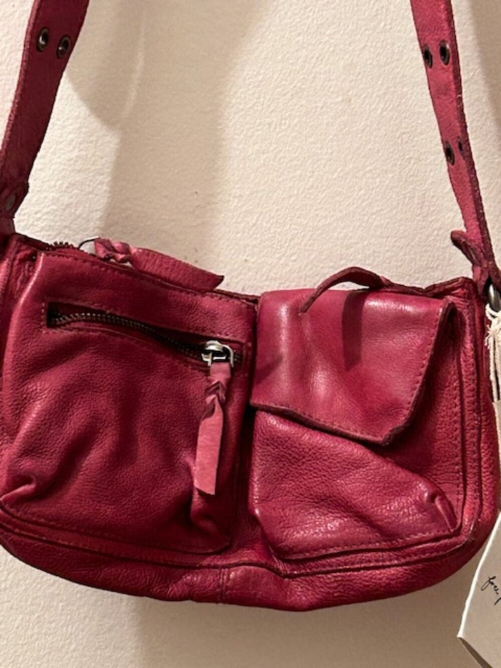 Free People Party Punch Soft Leather Multi Pocket Adjustable WideStrap Sling Bag